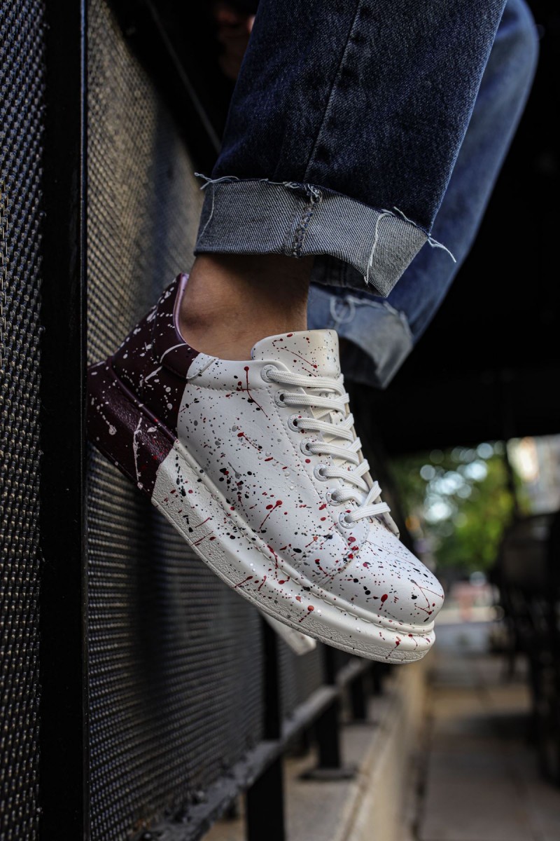 Erkek Sneaker - Kırmızı Siyah Koyu Mor Boyalı - 254