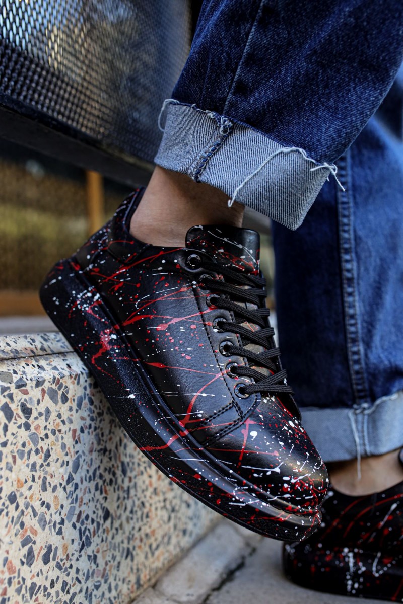 Erkek Sneaker - Kırmızı Beyaz Boyalı - 254