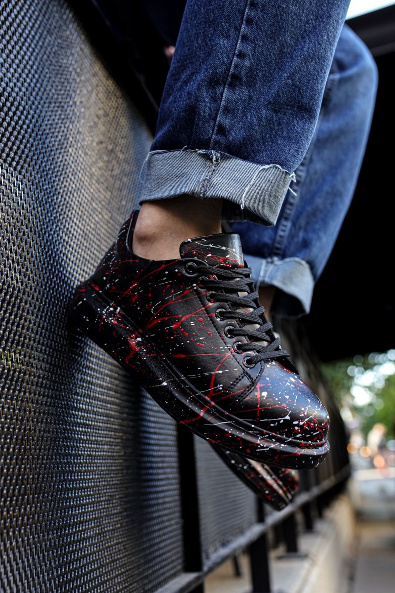 Erkek Sneaker - Kırmızı Beyaz Boyalı - 254