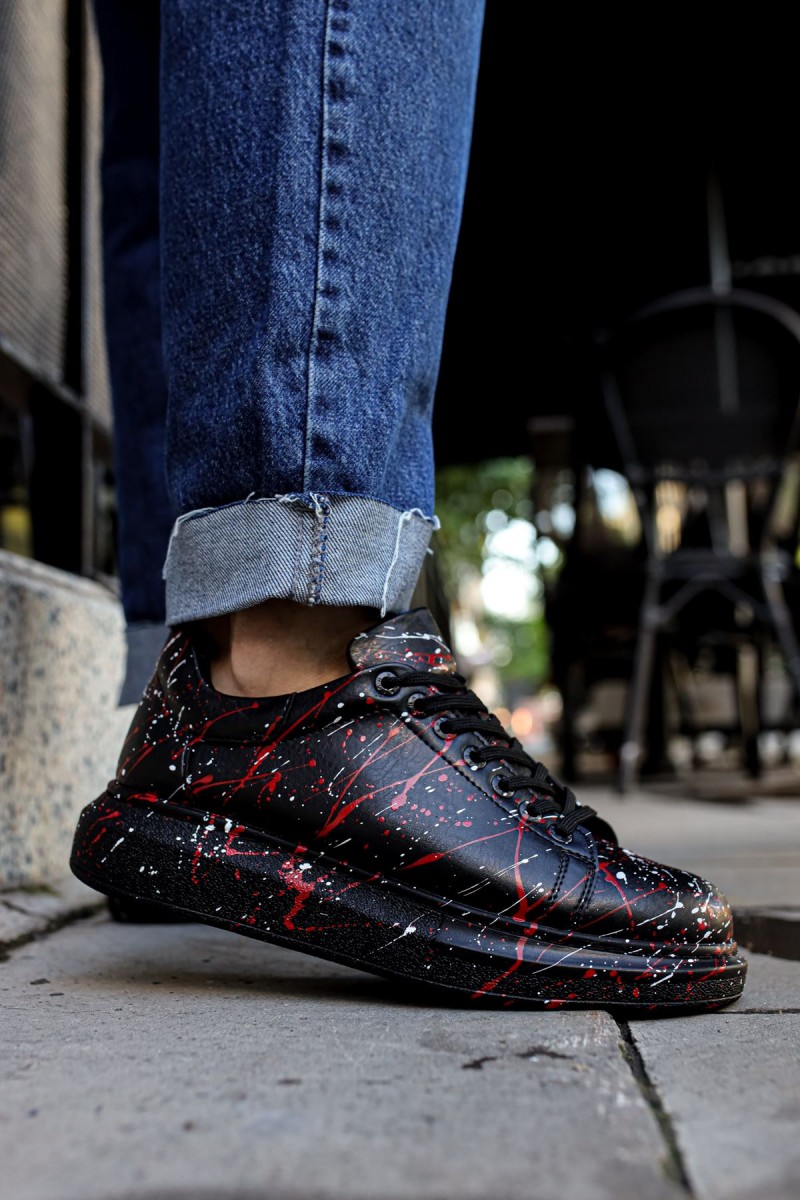 Erkek Sneaker - Kırmızı Beyaz Boyalı - 254