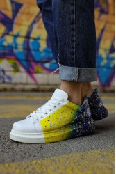 Erkek Sneaker - Sarı Lacivert Beyaz Boyalı - 254