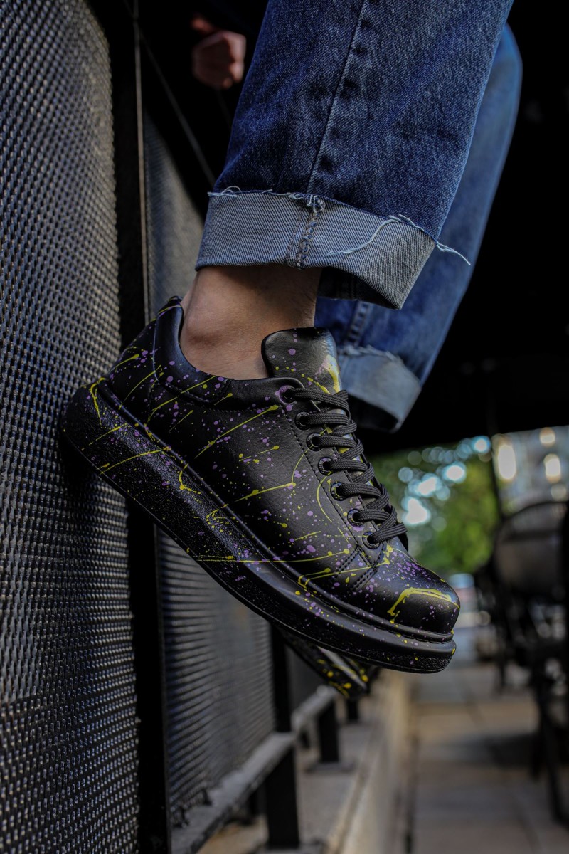 Mens Sneakers - Yellow Purple Painted - 254