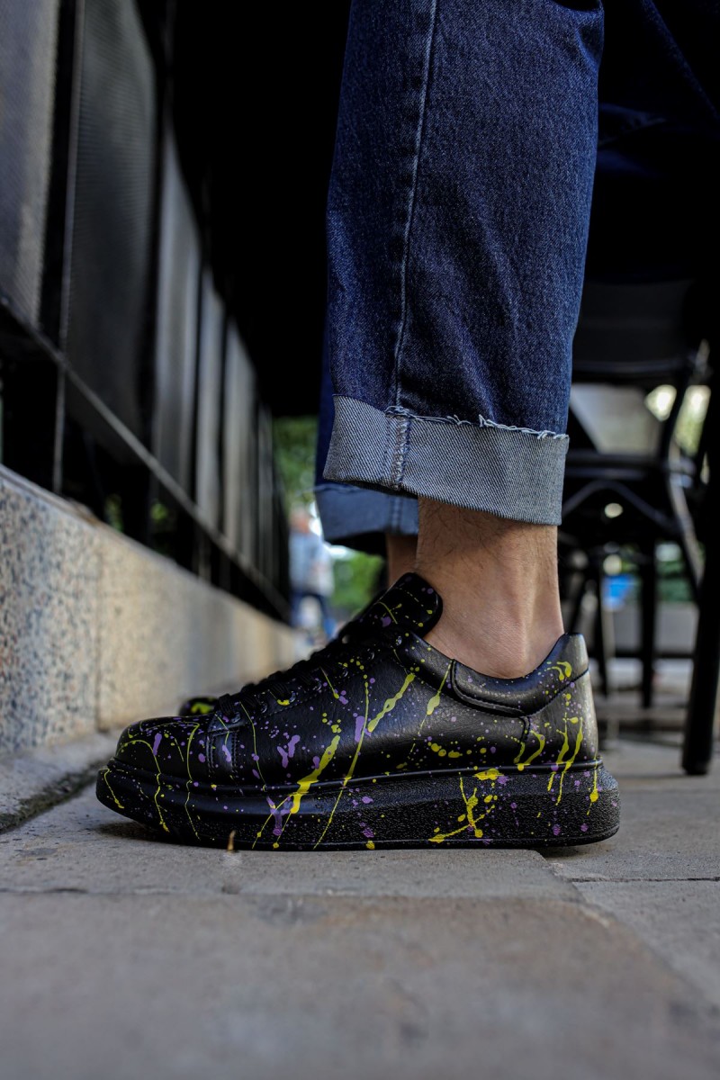 Mens Sneakers - Yellow Purple Painted - 254