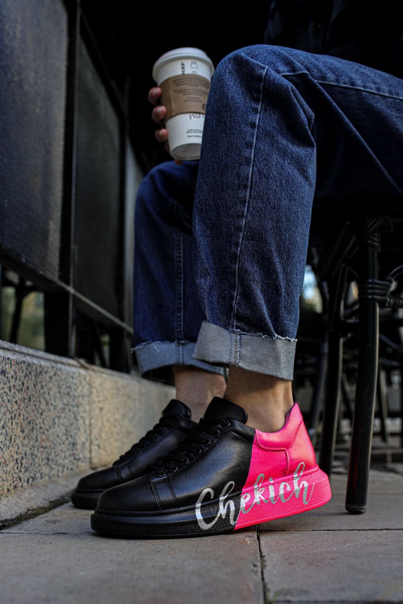 Mens Sneakers - Black Pink Painted - 254