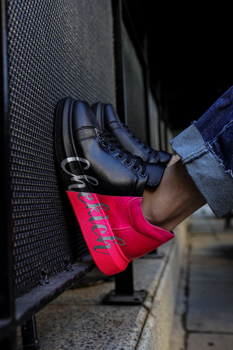 Mens Sneakers - Black Pink Painted - 254