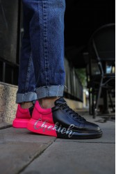 Mens Sneakers - Black Pink Painted - 254