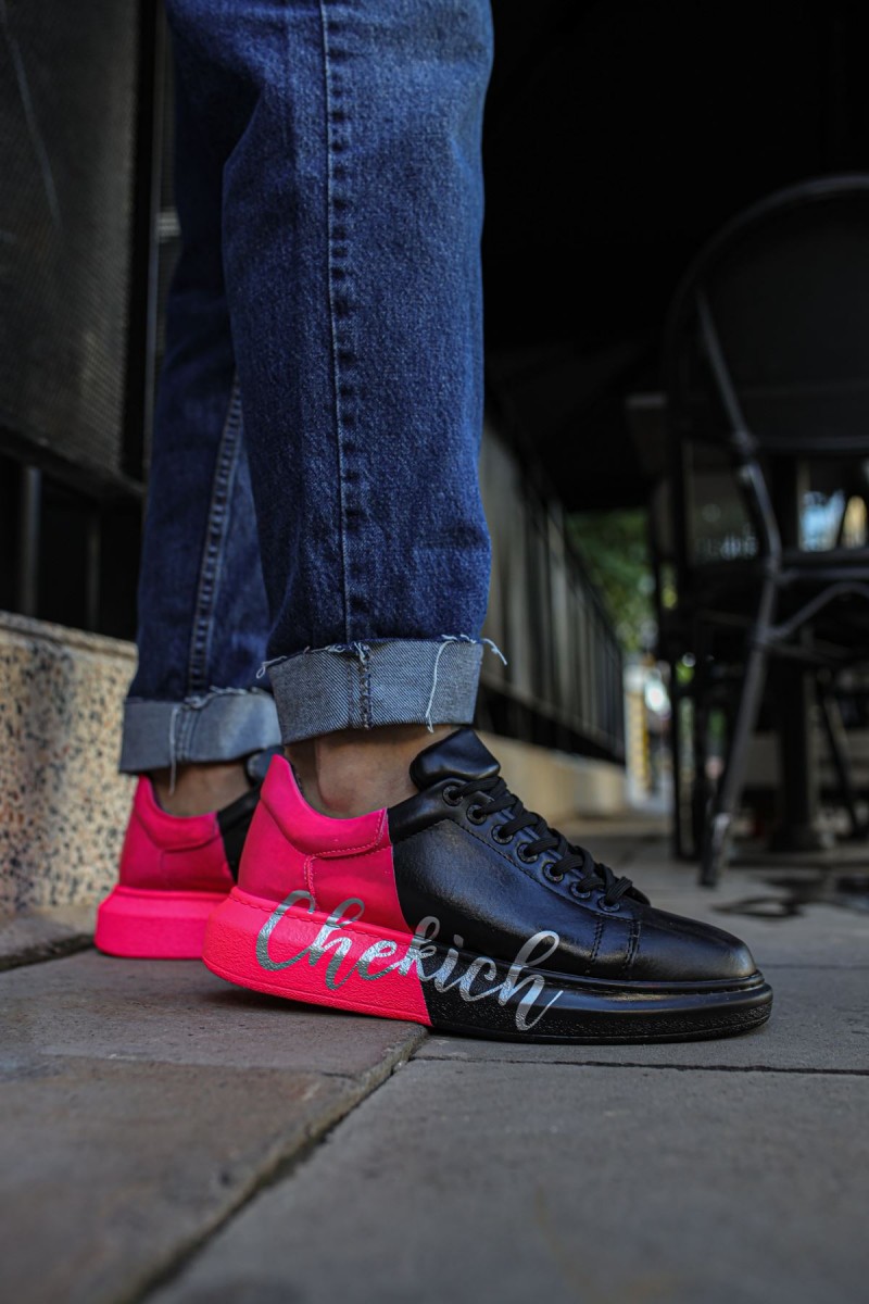Mens Sneakers - Black Pink Painted - 254