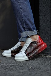 Erkek Sneaker - Siyah Kırmızı Beyaz Boyalı - 254