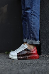 Erkek Sneaker - Siyah Kırmızı Beyaz Boyalı - 254