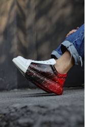 Erkek Sneaker - Siyah Kırmızı Beyaz Boyalı - 254