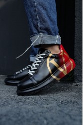 Erkek Sneaker - Siyah Kırmızı Boyalı - 254