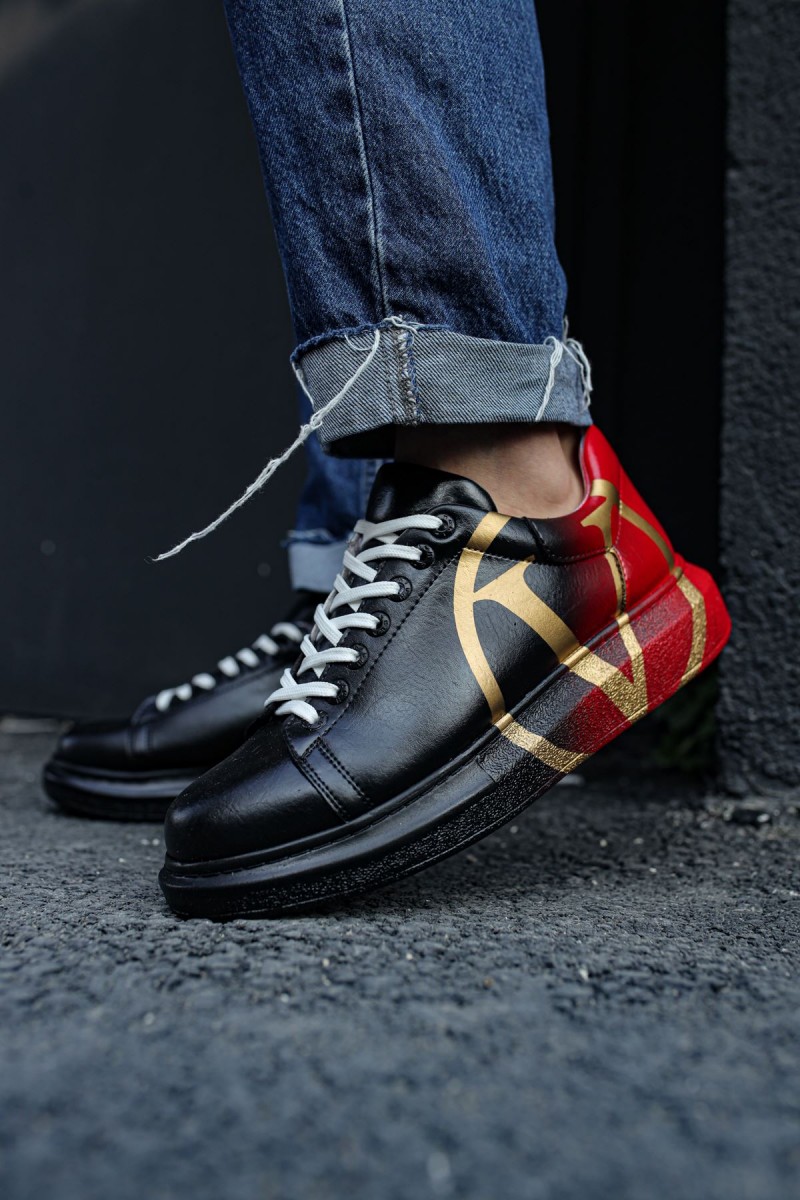 Erkek Sneaker - Siyah Kırmızı Boyalı - 254