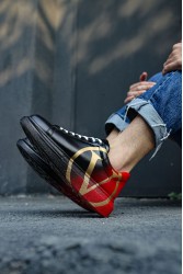 Erkek Sneaker - Siyah Kırmızı Boyalı - 254