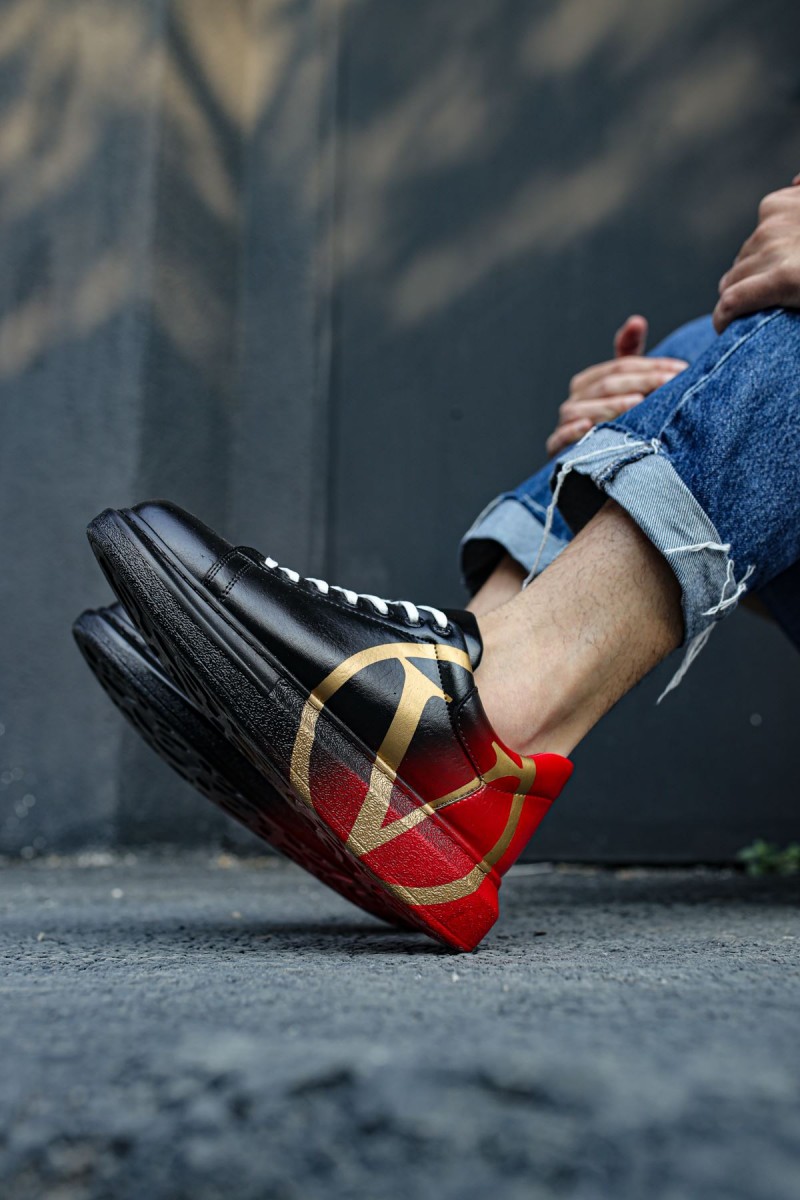Erkek Sneaker - Siyah Kırmızı Boyalı - 254