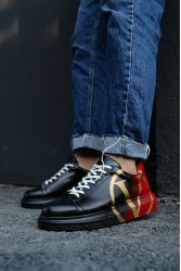 Erkek Sneaker - Siyah Kırmızı Boyalı - 254