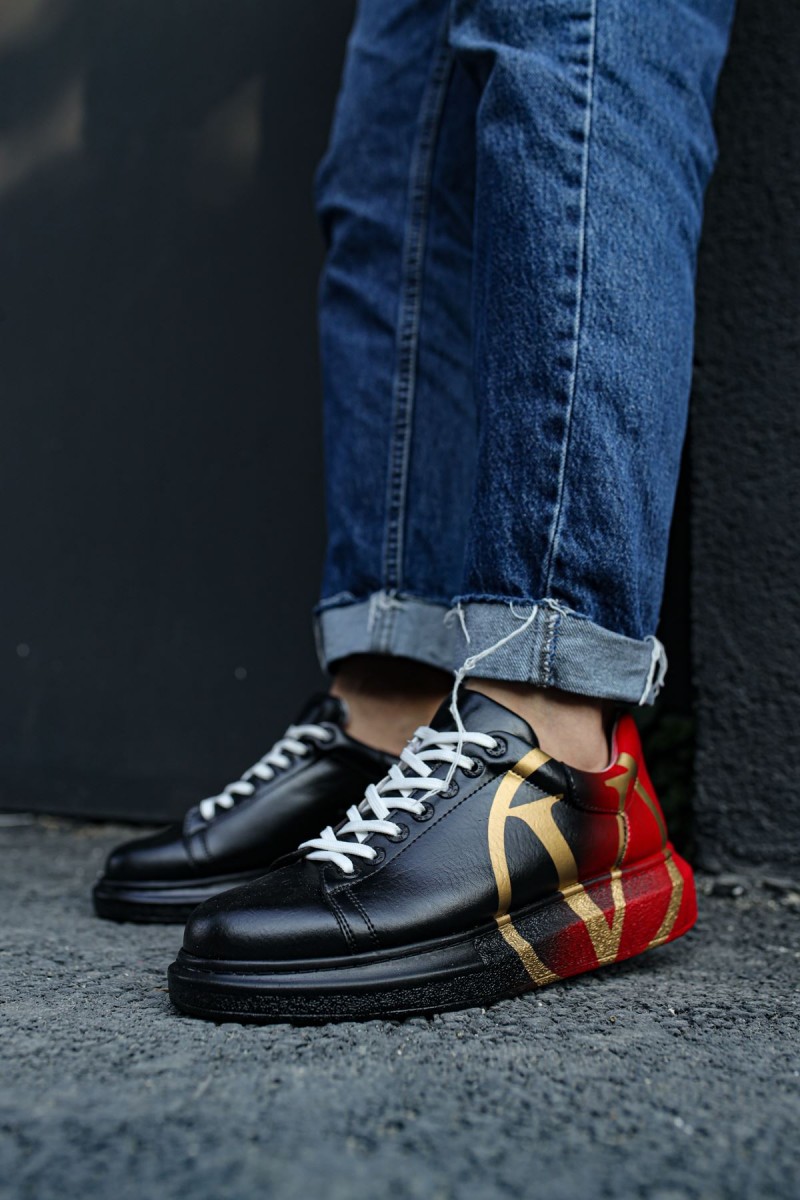 Erkek Sneaker - Siyah Kırmızı Boyalı - 254