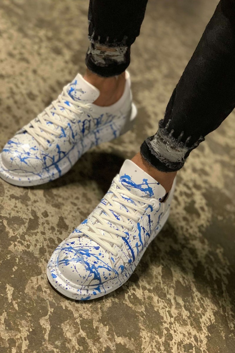 Erkek Sneaker - Mavi Beyaz Boyalı - 254