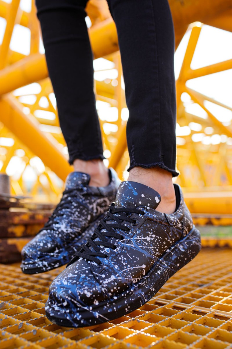 Erkek Sneaker - Mavi Mor Siyah Boyalı - 254