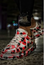 Mens Sneakers - Red Black White Painted - 254