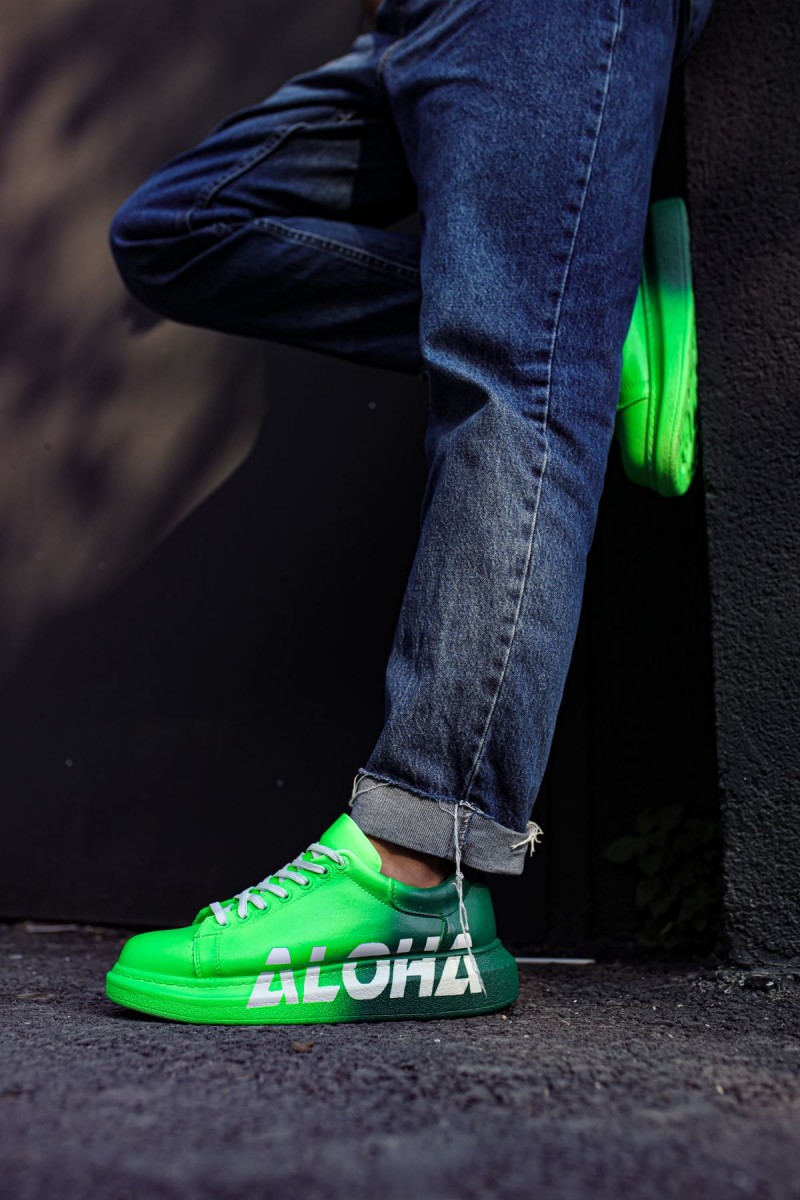 Erkek Sneaker - Yeşil Beyaz Aloha Boyalı - 254
