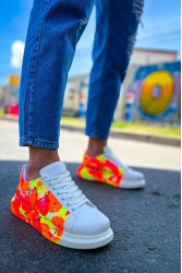 Mens Sneakers - Orange Black Painted - 254