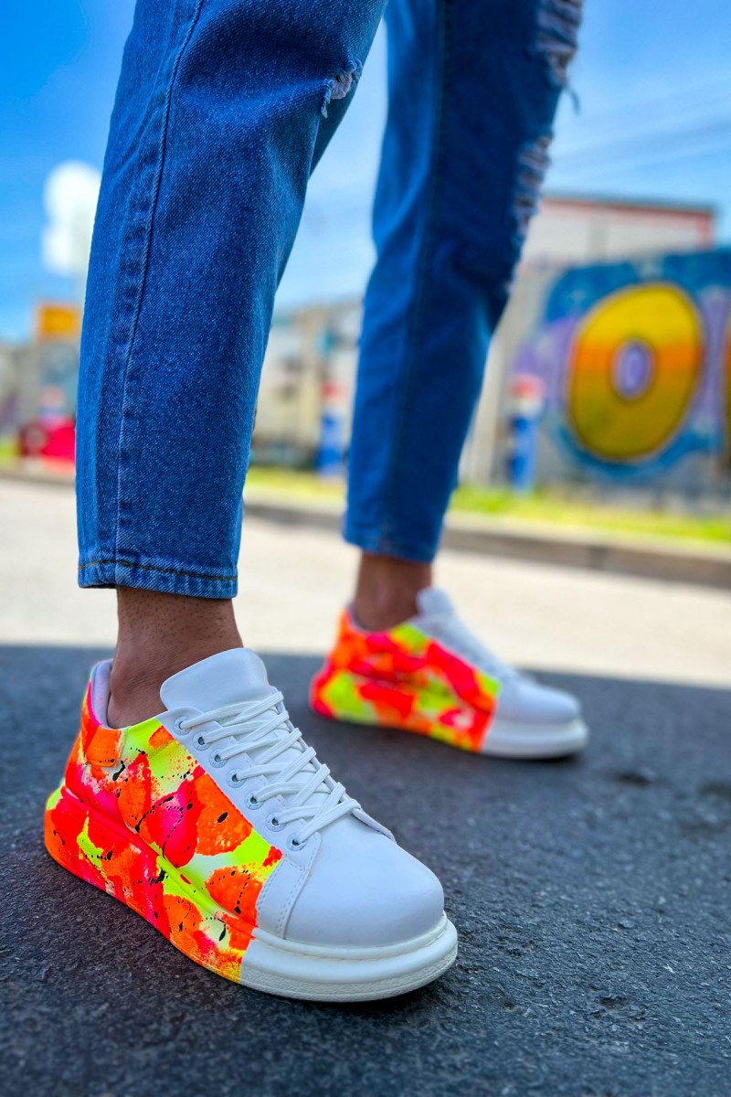 Mens Sneakers - Orange Black Painted - 254