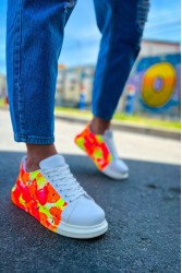 Mens Sneakers - Orange Black Painted - 254