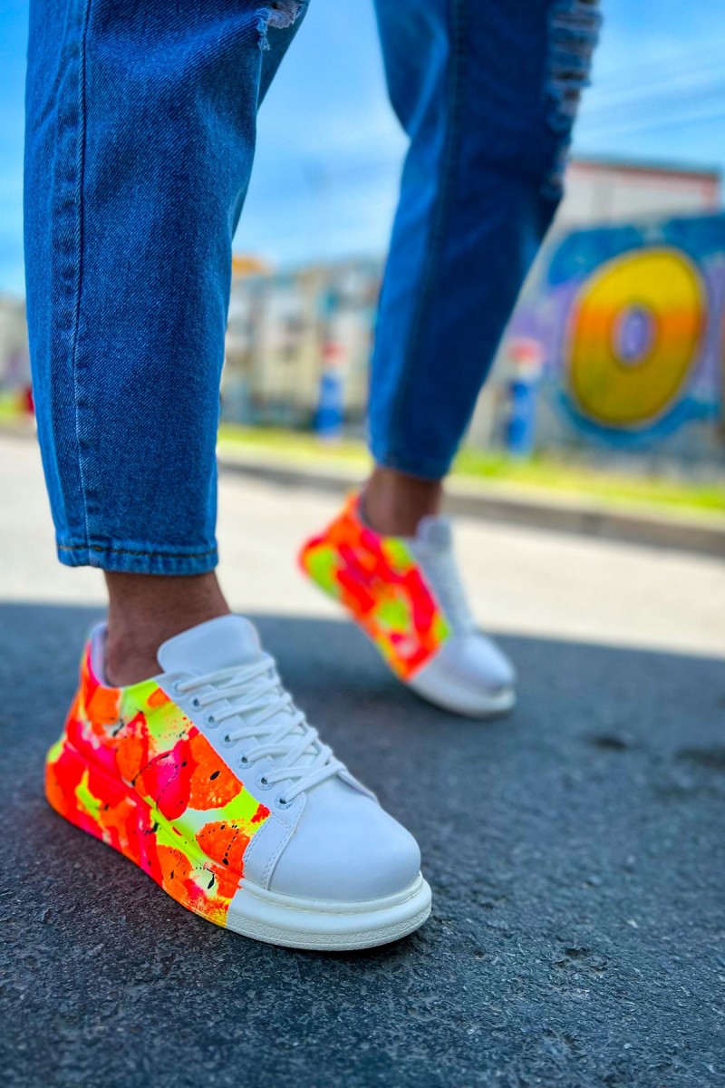 Erkek Sneaker - Turuncu Siyah Boyalı - 254