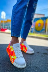 Mens Sneakers - Orange Black Painted - 254