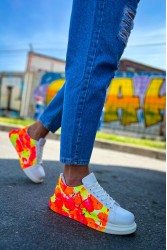 Mens Sneakers - Orange Black Painted - 254