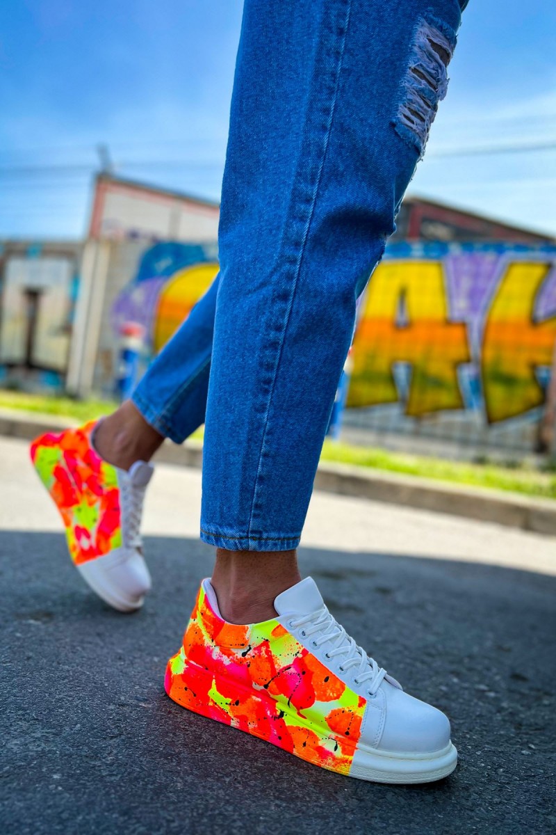 Mens Sneakers - Orange Black Painted - 254