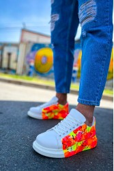 Mens Sneakers - Orange Black Painted - 254