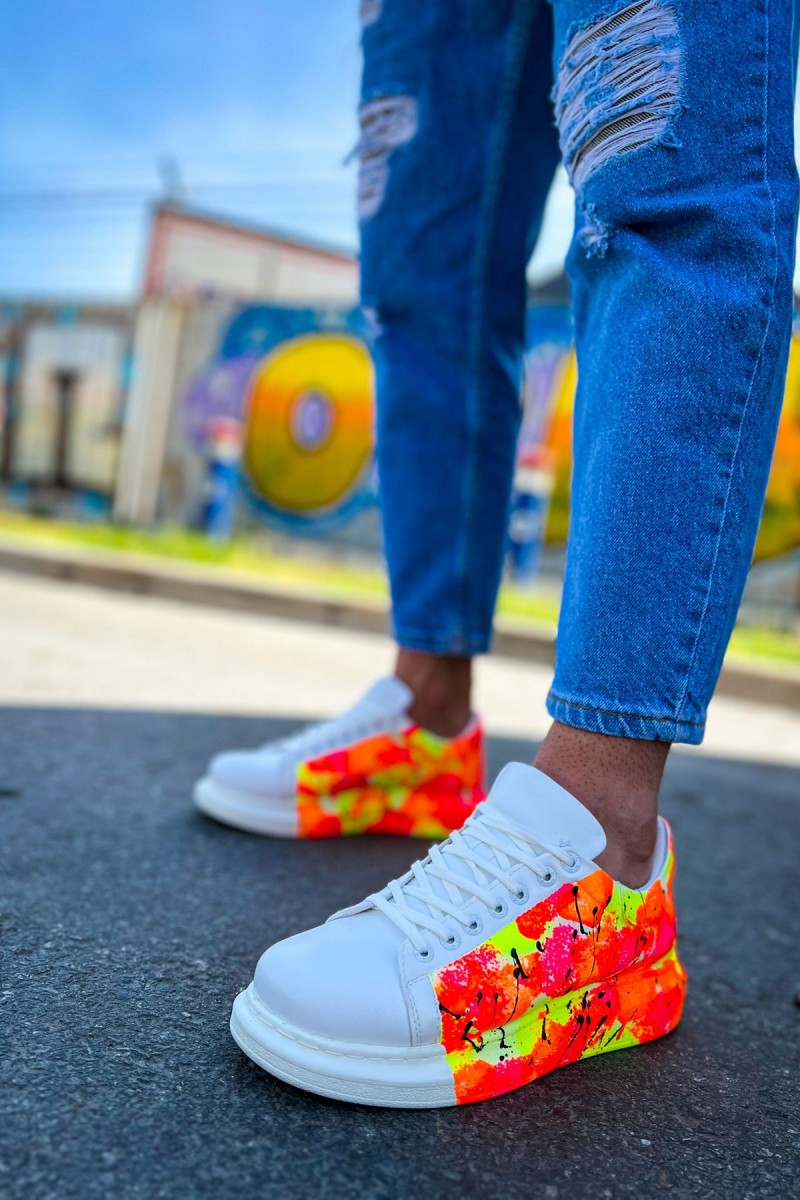 Mens Sneakers - Orange Black Painted - 254