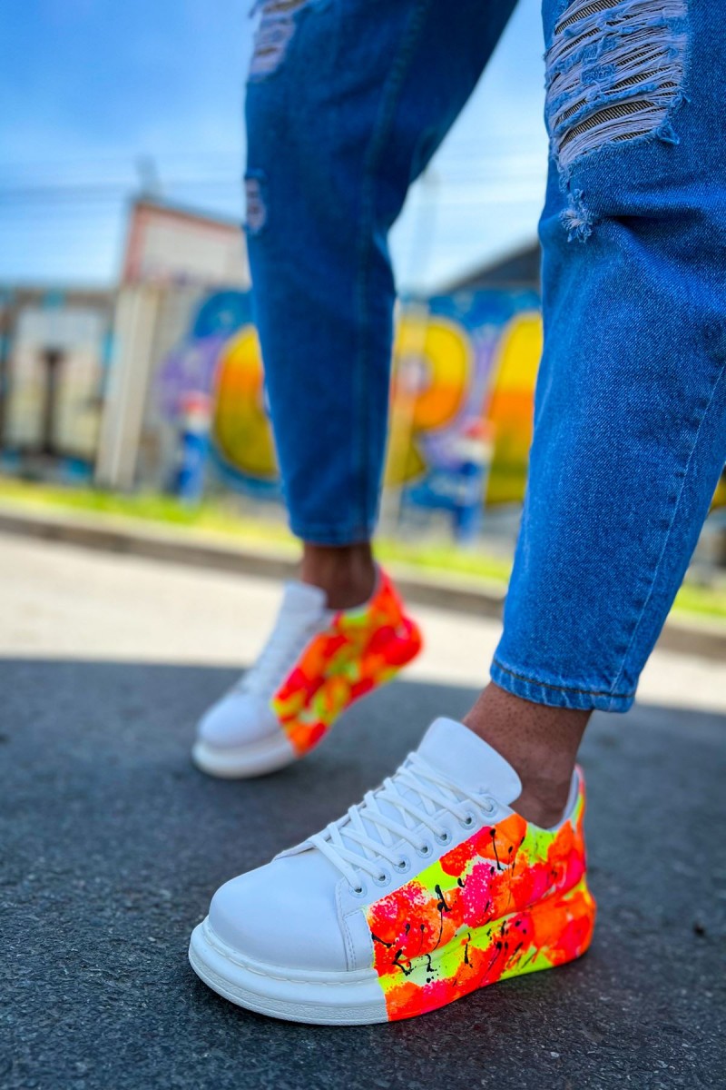 Mens Sneakers - Orange Black Painted - 254