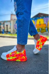 Mens Sneakers - Orange Black Painted - 254