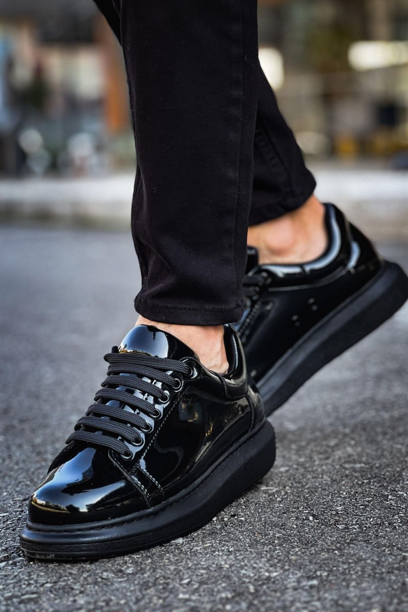 Mens Sneakers - Black Patent Leather - Apollo