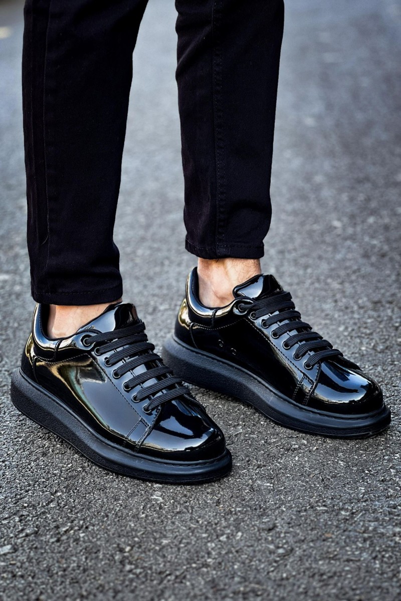 Mens Sneakers - Black Patent Leather - Apollo