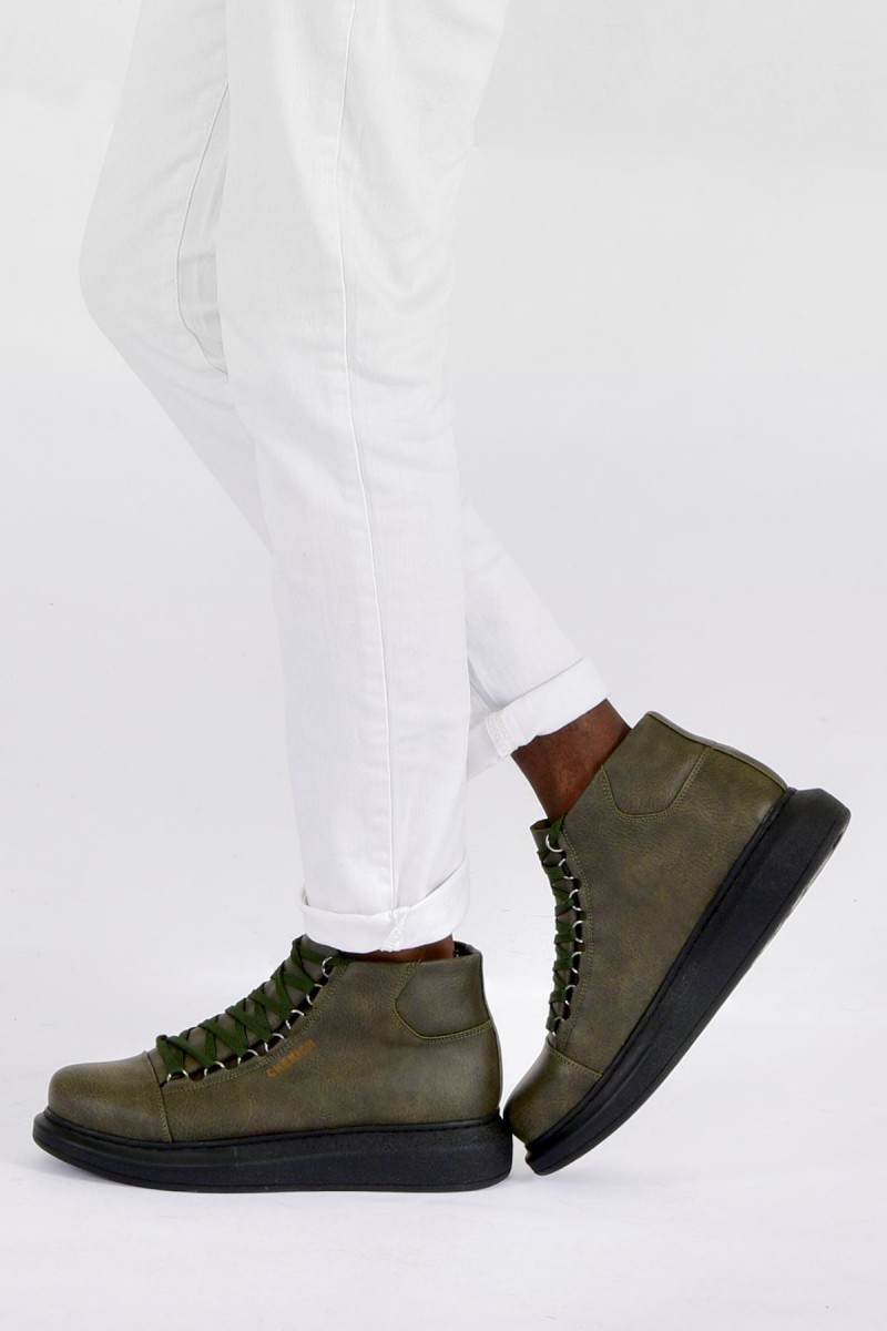Mens High Top Sneakers - Khaki Black - Enzo