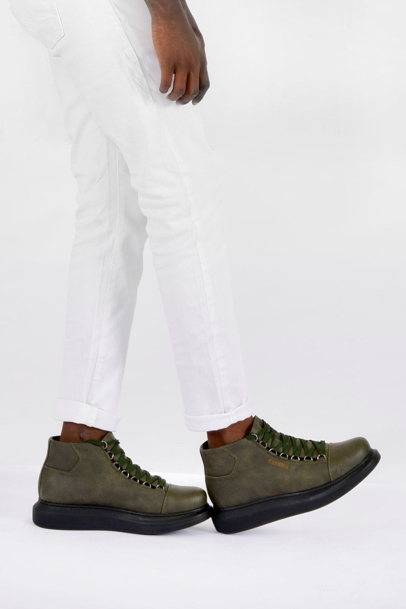Mens High Top Sneakers - Khaki Black - Enzo