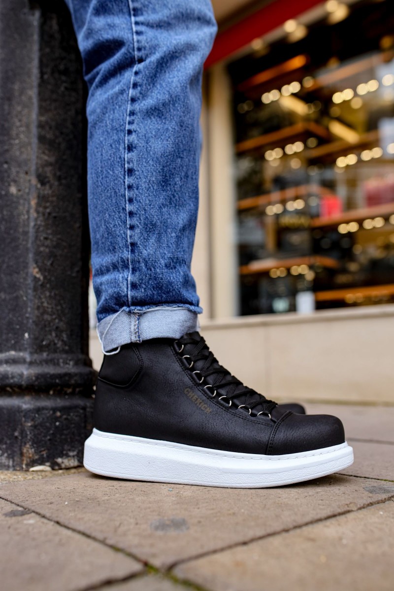 Mens High Top Sneakers - Black White - Enzo