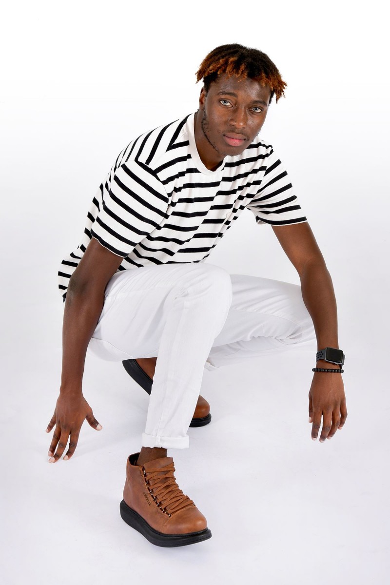 Erkek Yüksek Spor Ayakkabı - Taba Siyah - Enzo