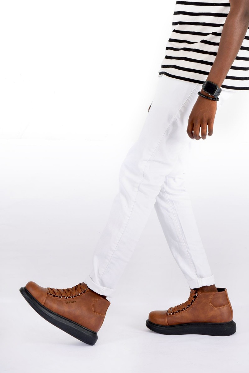 Erkek Yüksek Spor Ayakkabı - Taba Siyah - Enzo