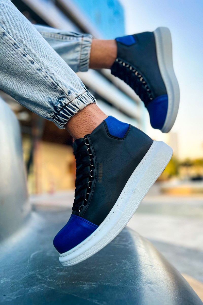 Erkek Yüksek Spor Ayakkabı - Siyah Mavi - Enzo