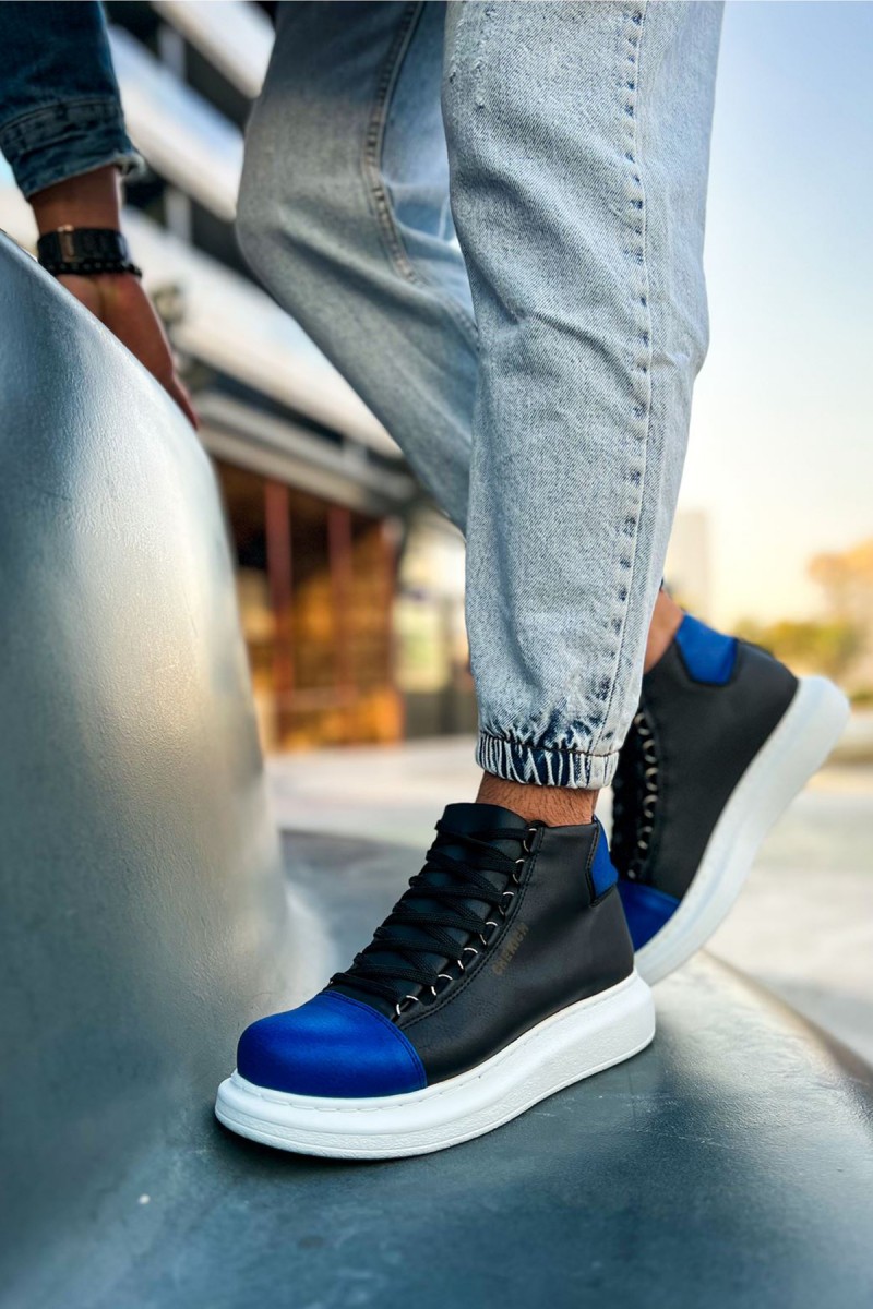 Erkek Yüksek Spor Ayakkabı - Siyah Mavi - Enzo