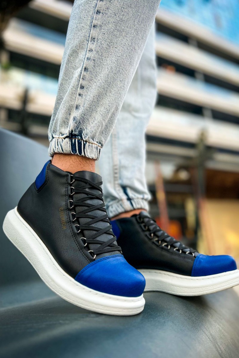 Erkek Yüksek Spor Ayakkabı - Siyah Mavi - Enzo