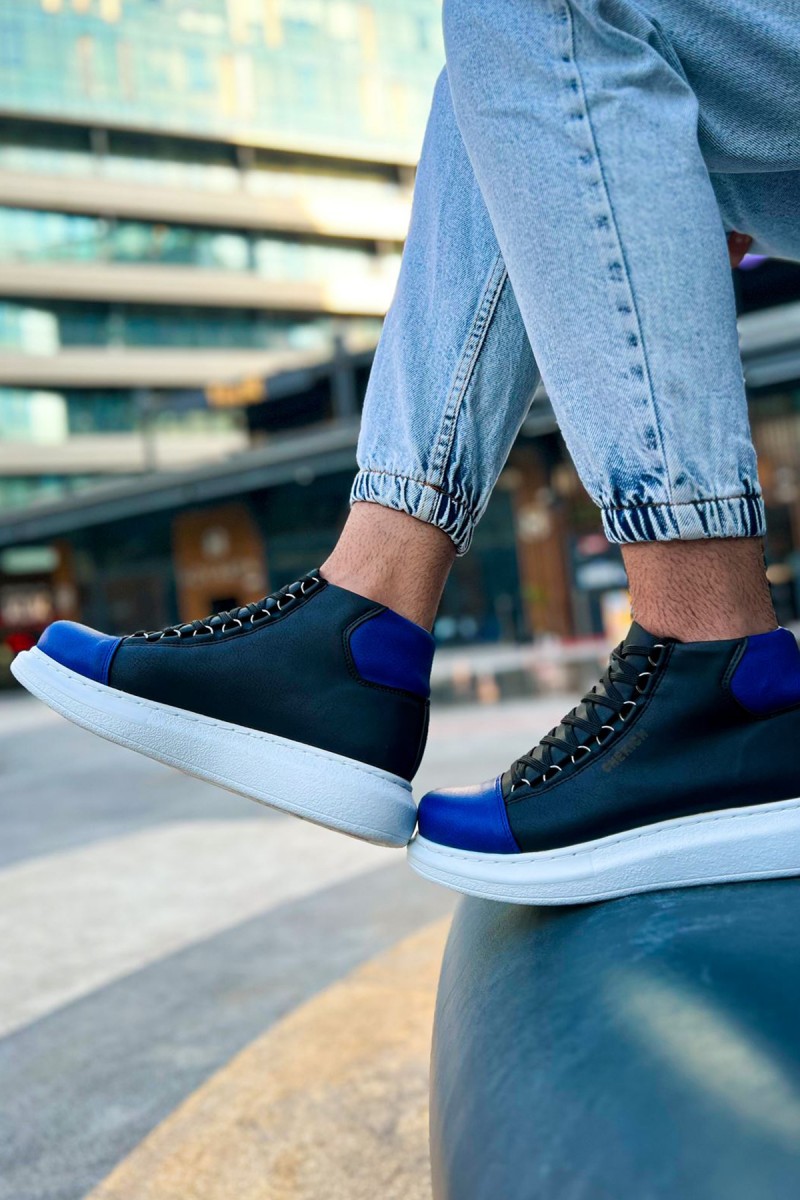 Erkek Yüksek Spor Ayakkabı - Siyah Mavi - Enzo