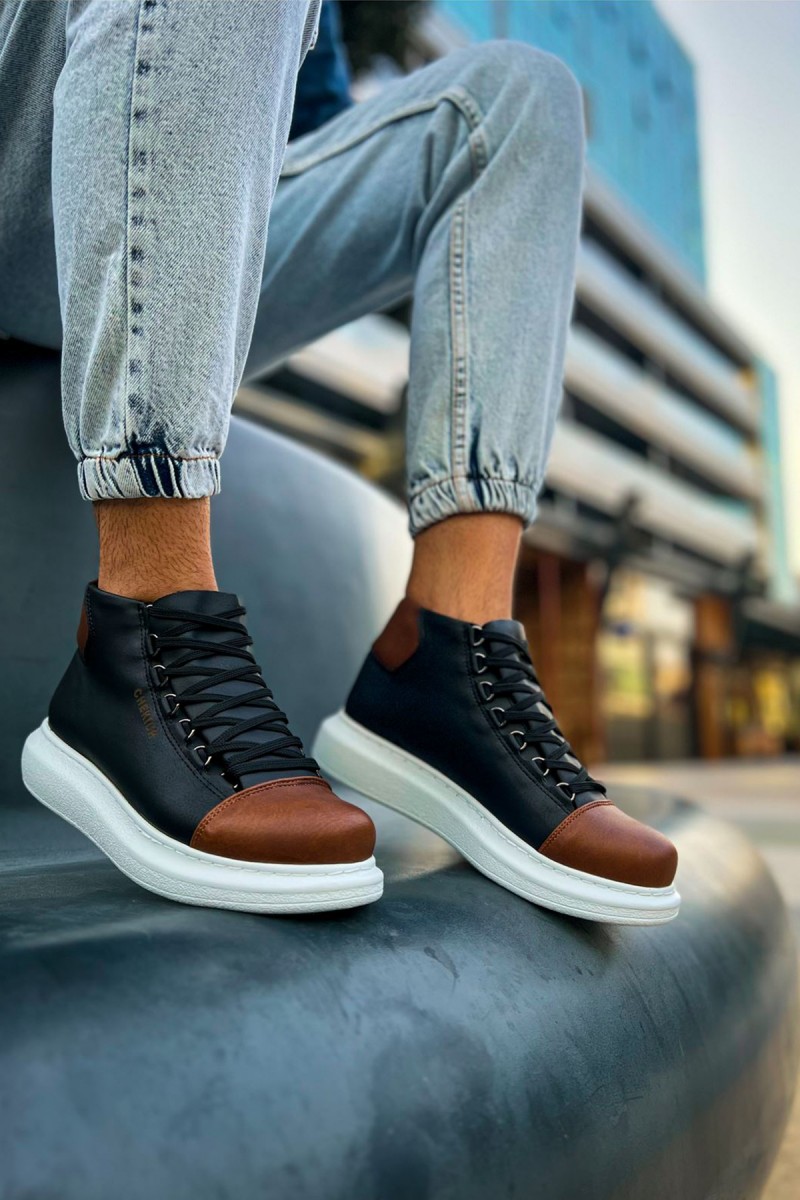 Erkek Yüksek Spor Ayakkabı - Siyah Taba - Enzo