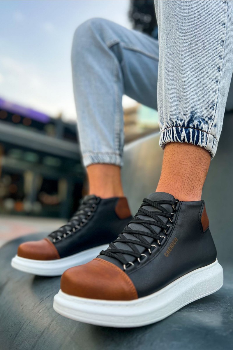 Erkek Yüksek Spor Ayakkabı - Siyah Taba - Enzo