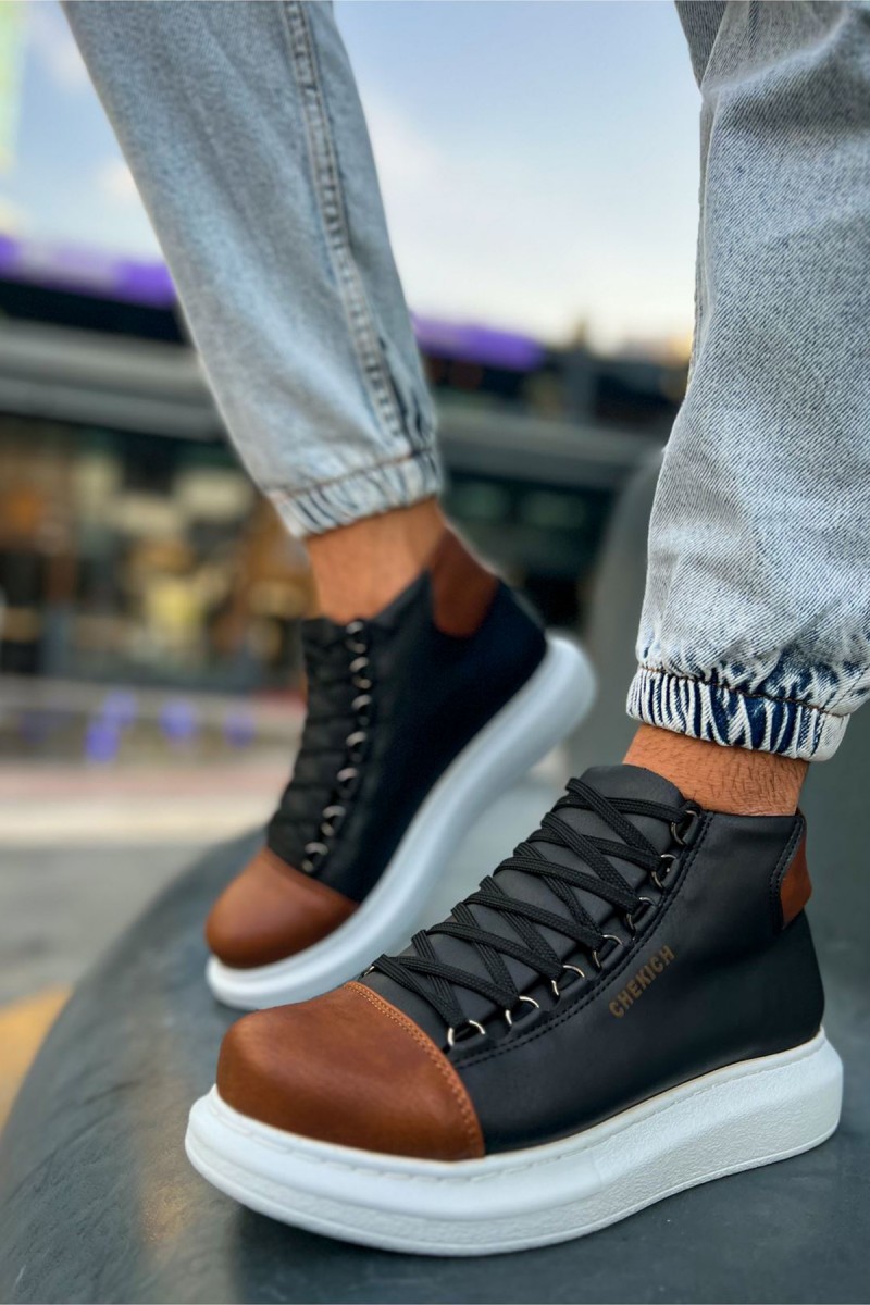 Erkek Yüksek Spor Ayakkabı - Siyah Taba - Enzo