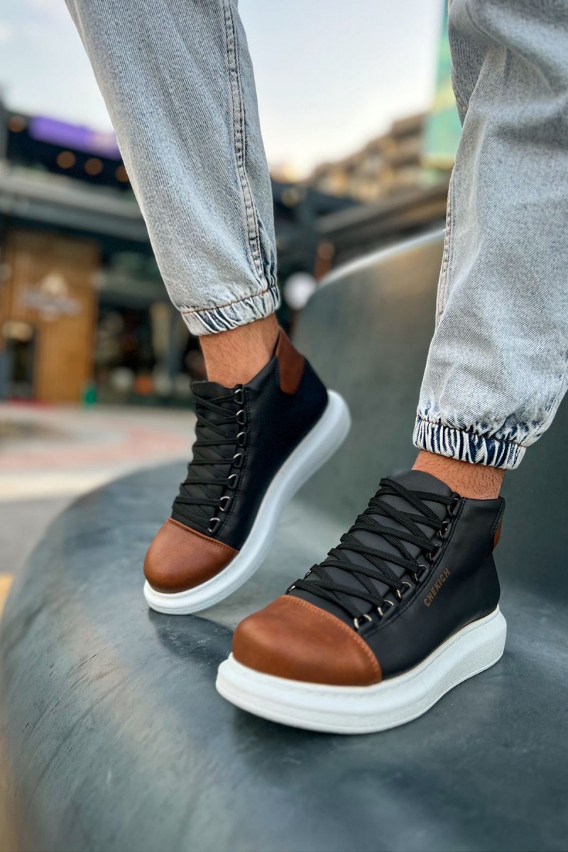 Erkek Yüksek Spor Ayakkabı - Siyah Taba - Enzo